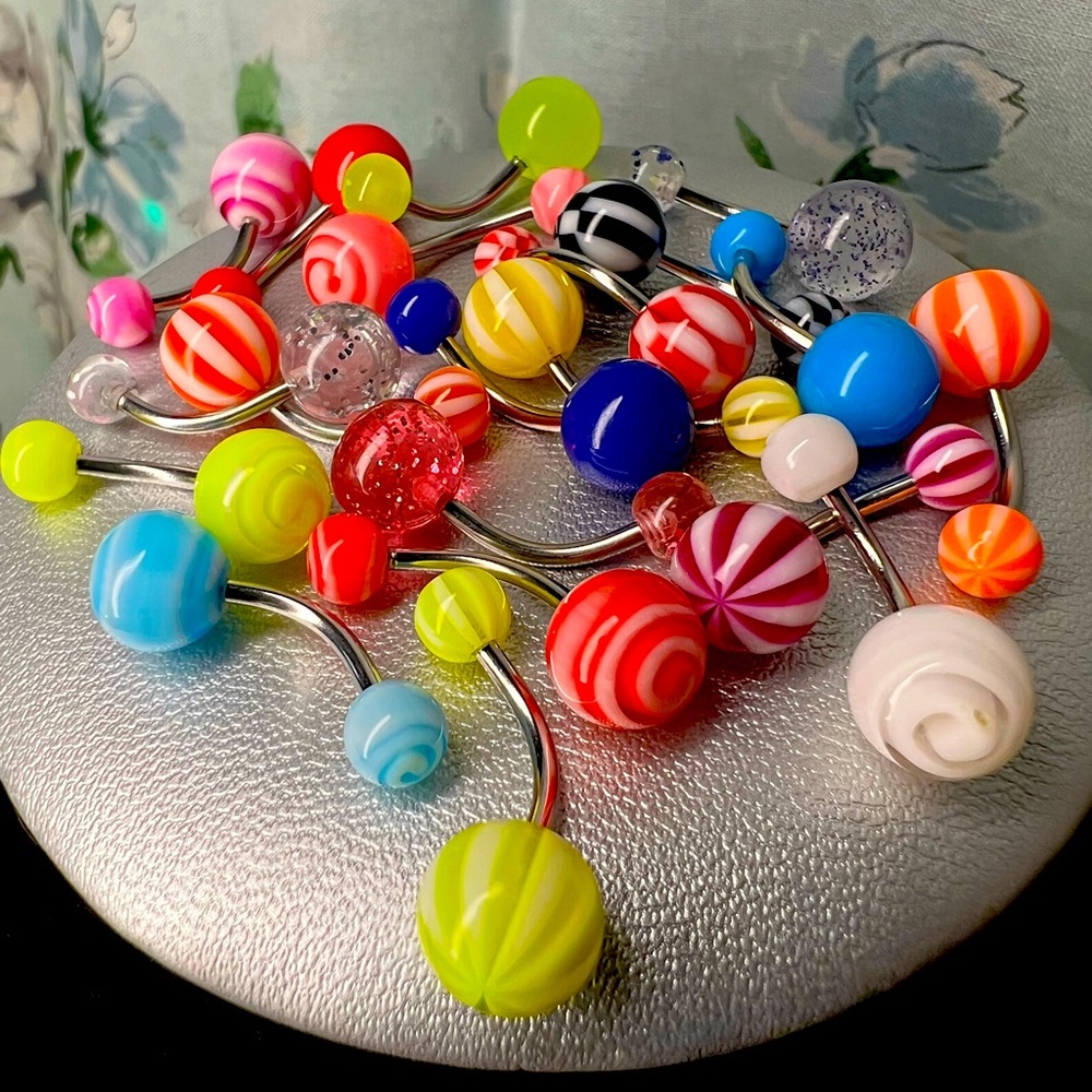 20/Pcs 14G Stainless Steel Navel Rings Balls Soft Plastic Body Piercing Jewelry